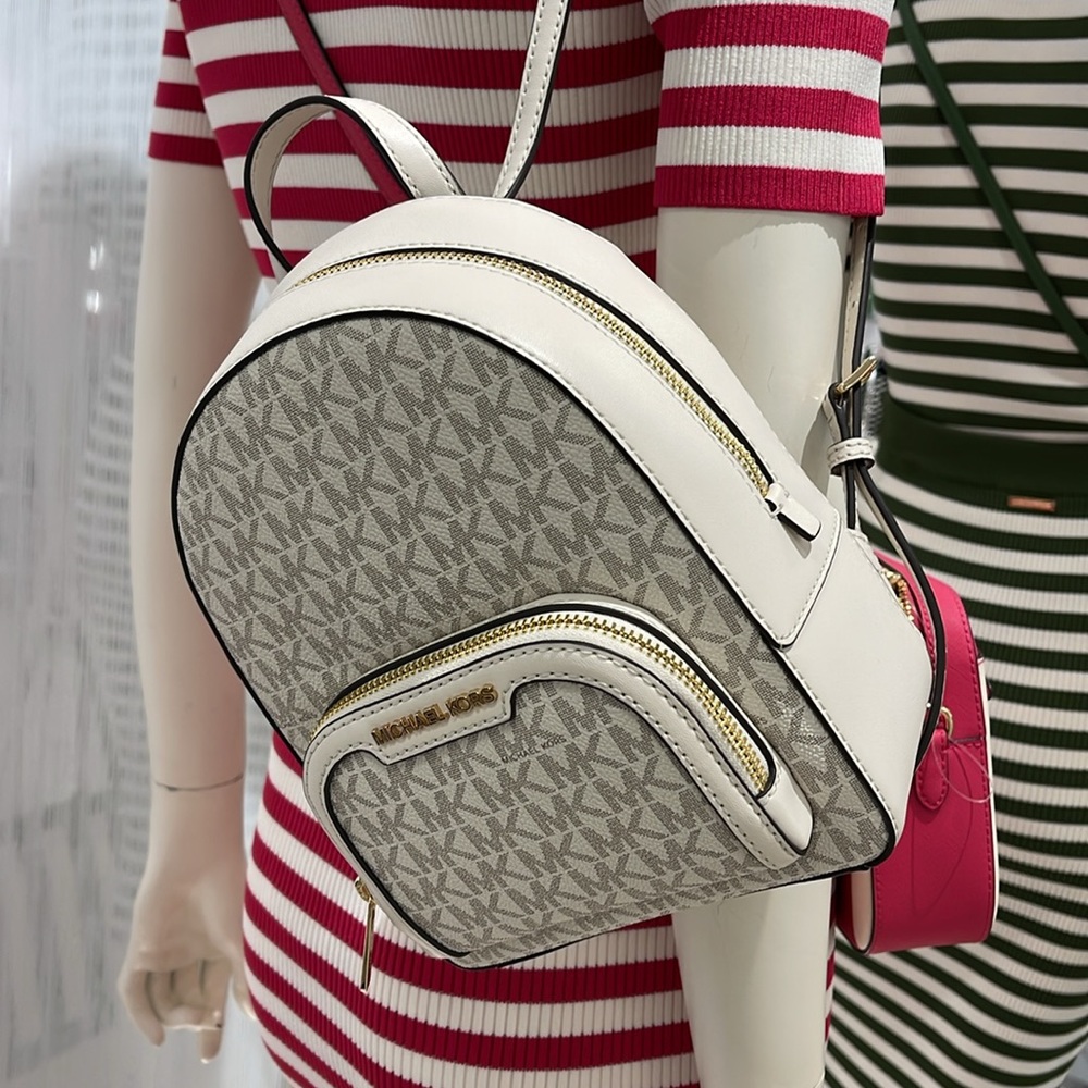 Michael Kors Ladies Backpack Bag Jaycee XS Conv Zip Backpack Light Cream Multi - Picture 11 of 16